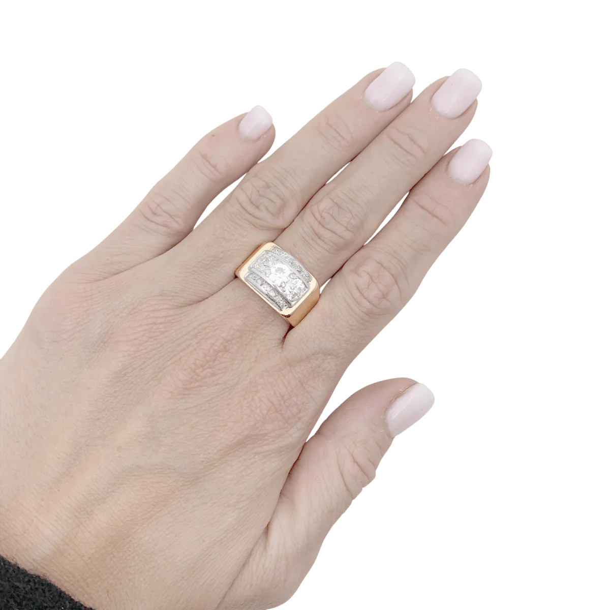 Bague tank en or rose, blanc et diamants. - Image 3