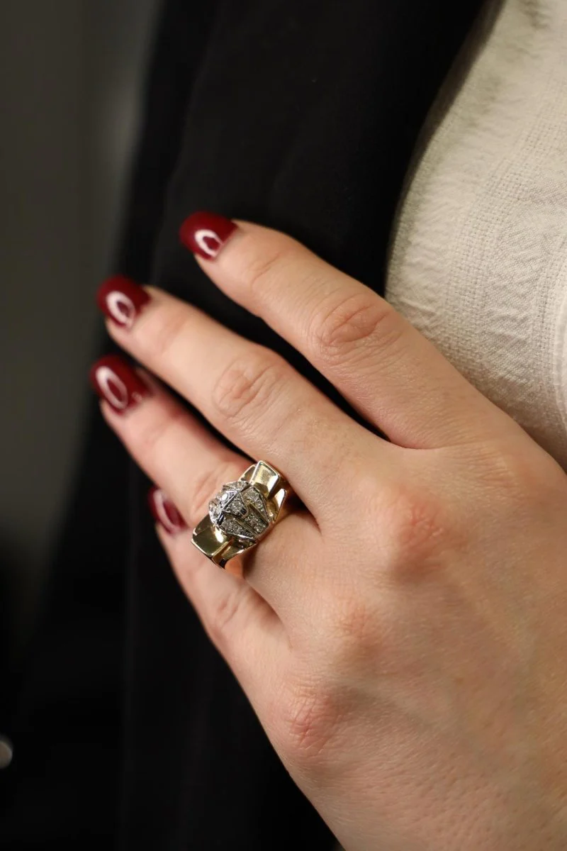 Bague Tank en or rose, platine et diamants - Image 7