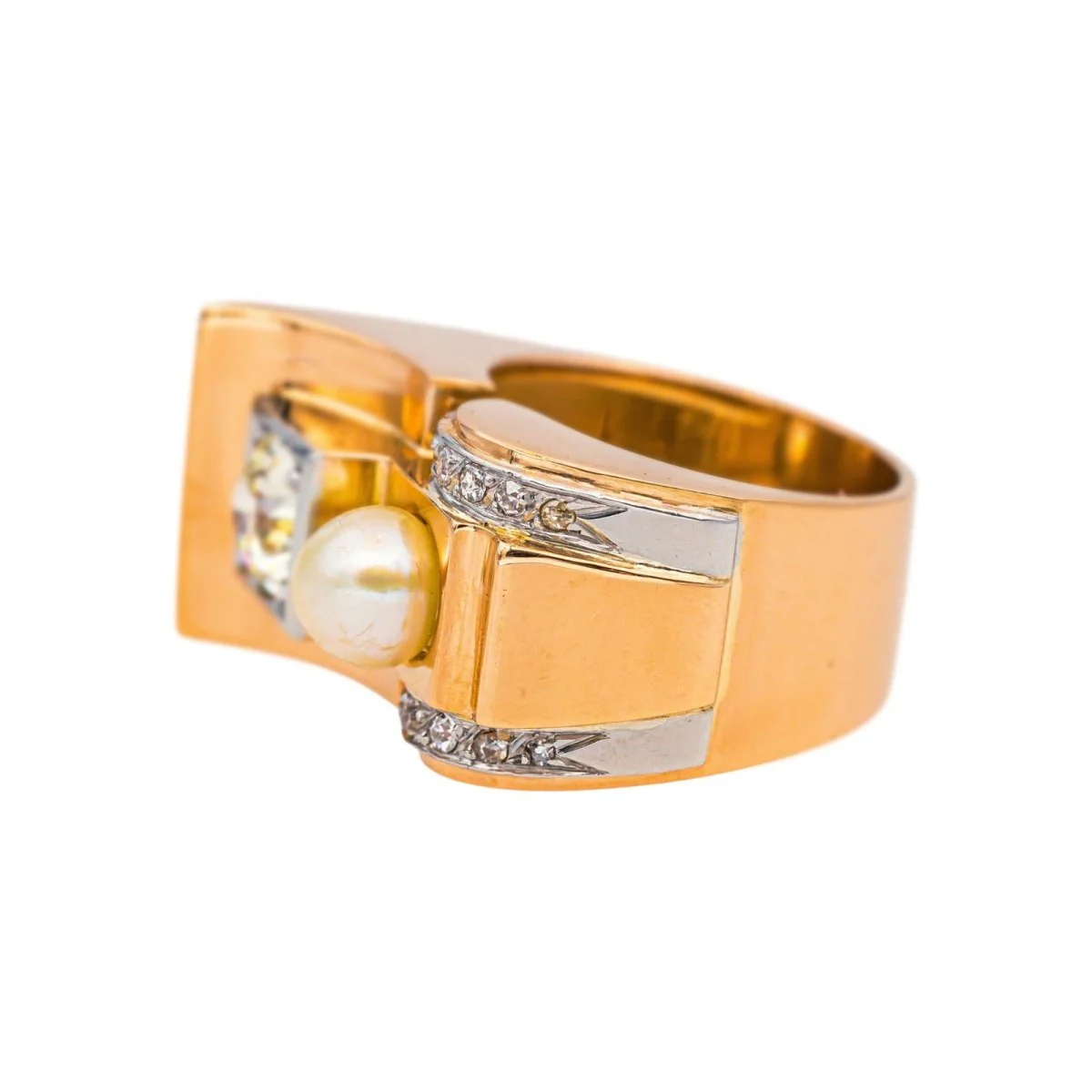Bague Tank en or rose, platine, perle et diamants - Image 4