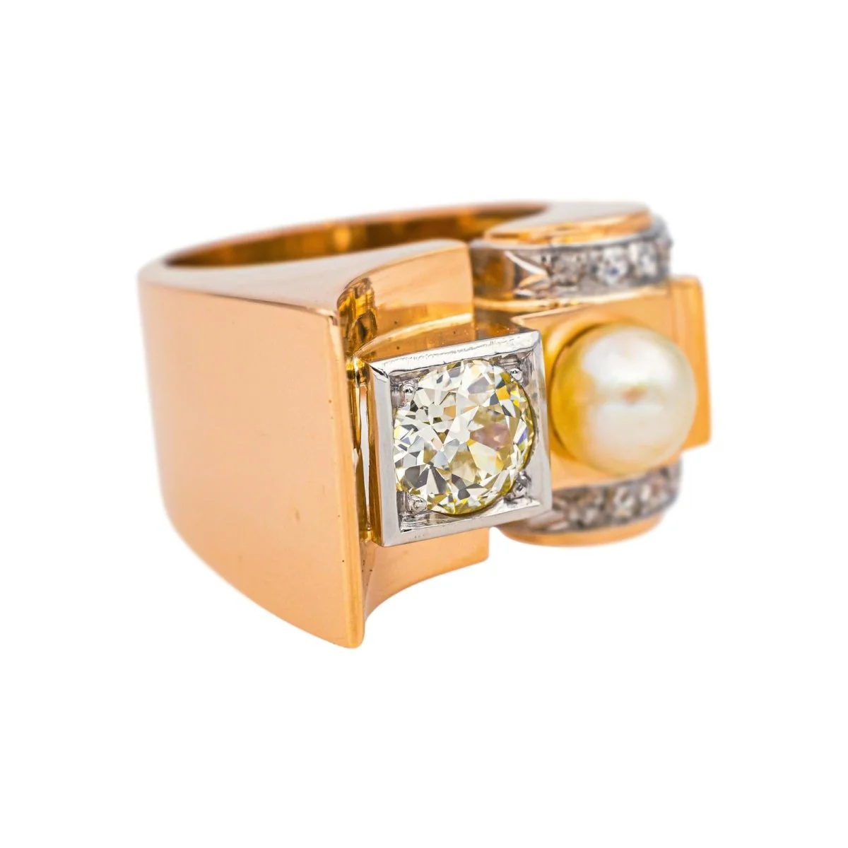 Bague Tank en or rose, platine, perle et diamants - Image 6