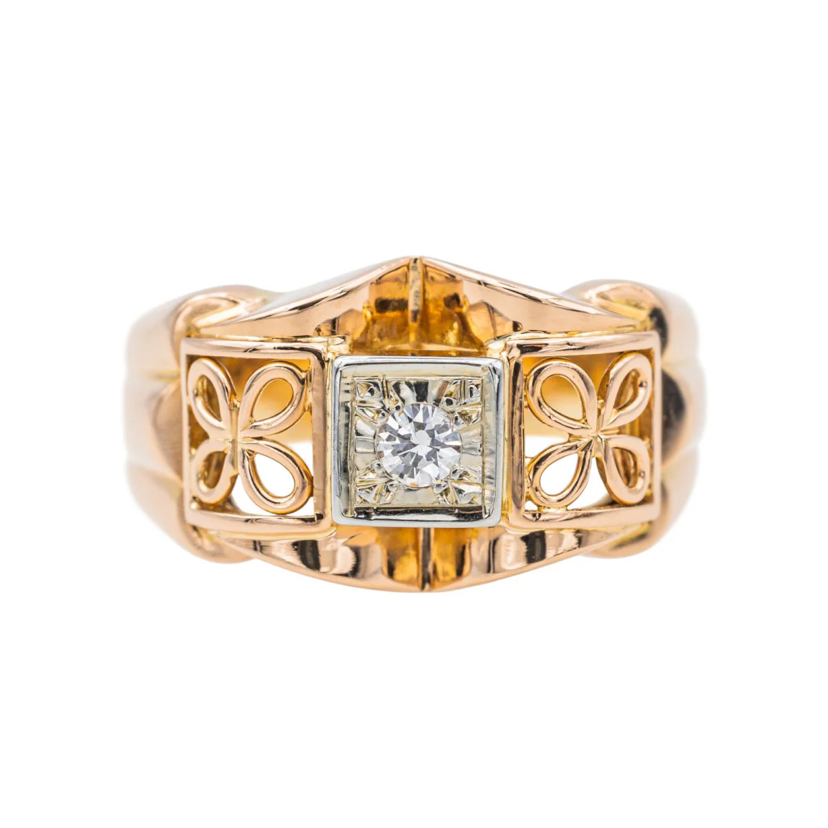 Bague Tank en or rose, platine et diamant