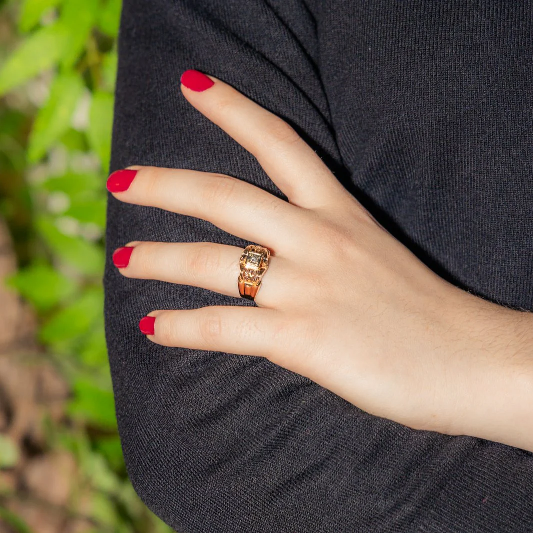 Bague Tank en or rose, platine et diamant - Image 2