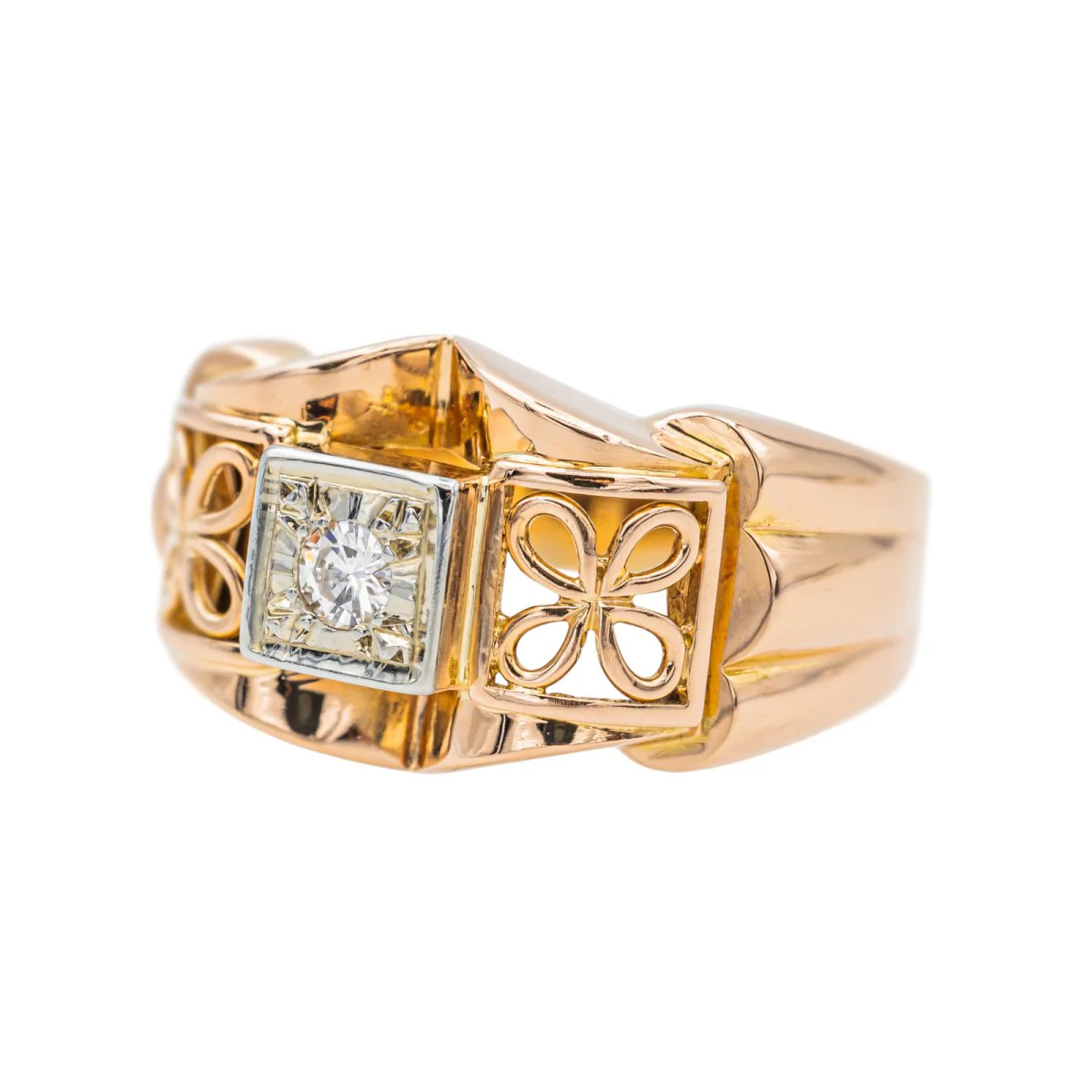 Bague Tank en or rose, platine et diamant - Image 3