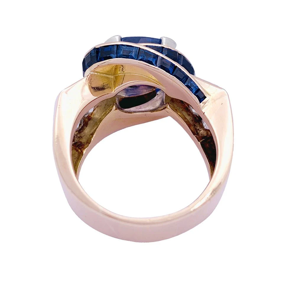 Bague Tank en or rose, platine, saphirs et diamants - Image 3