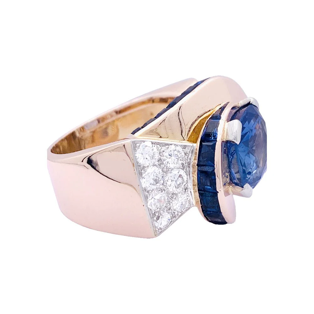 Bague Tank en or rose, platine, saphirs et diamants - Image 4