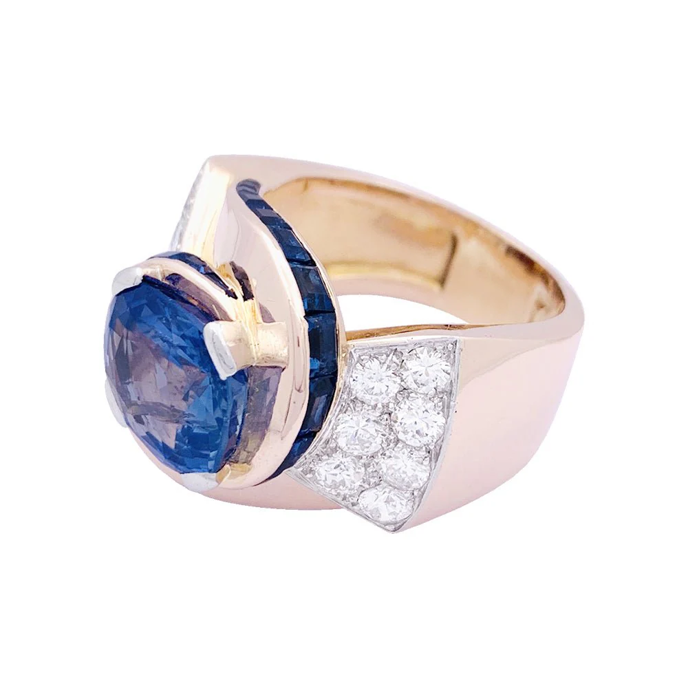 Bague Tank en or rose, platine, saphirs et diamants - Image 5
