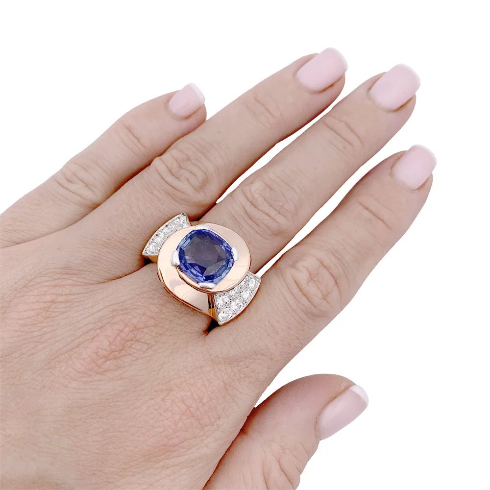 Bague Tank en or rose, platine, saphirs et diamants - Image 6