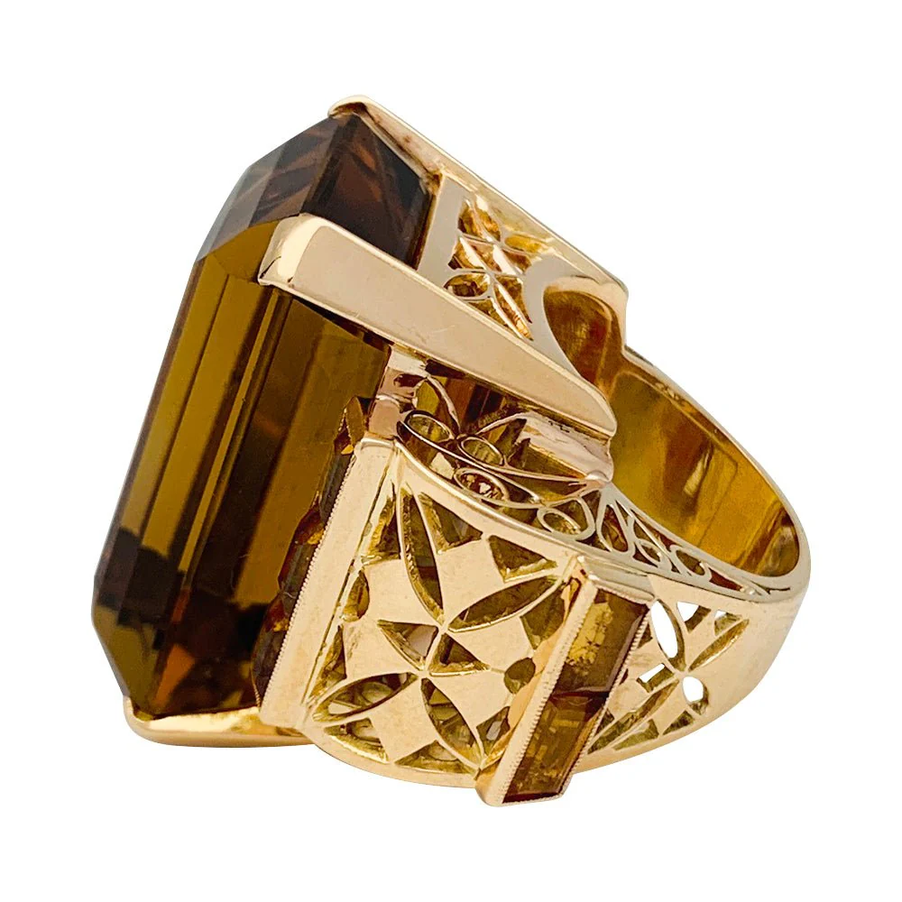 Bague Tank, or rose et citrines - Image 4