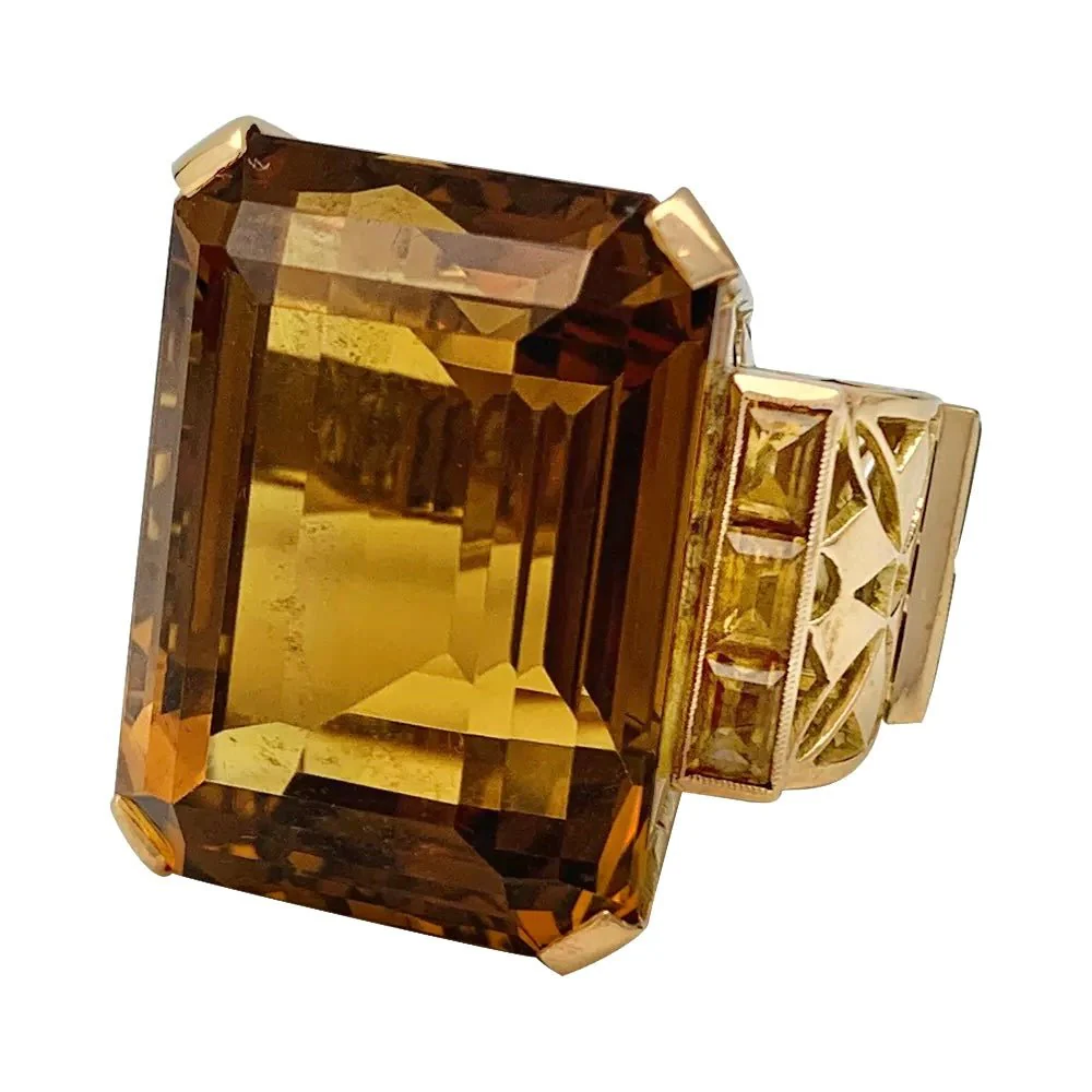 Bague Tank, or rose et citrines - Image 5