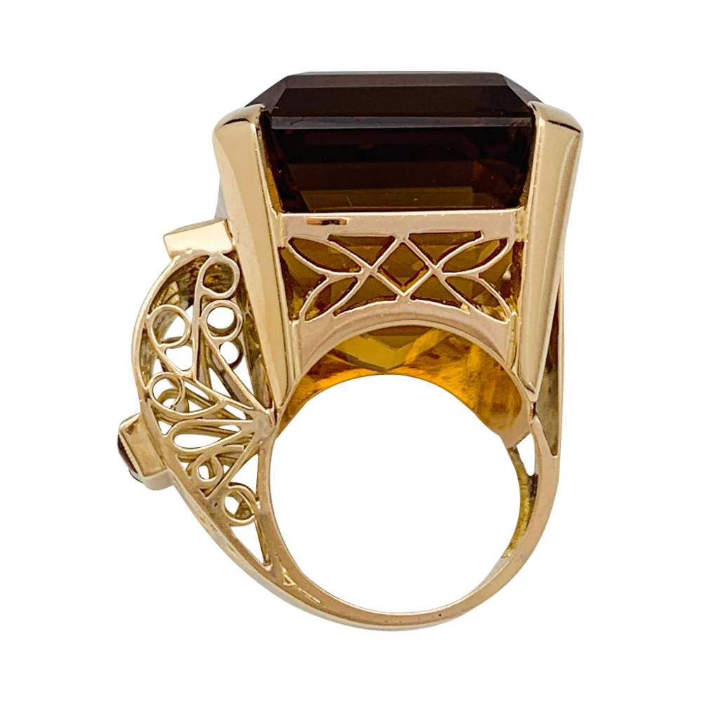 Bague Tank, or rose et citrines - Image 6
