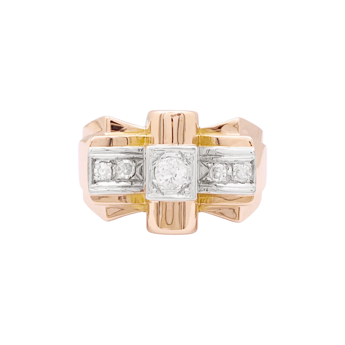 Bague Tank en or rose, or blanc et diamants