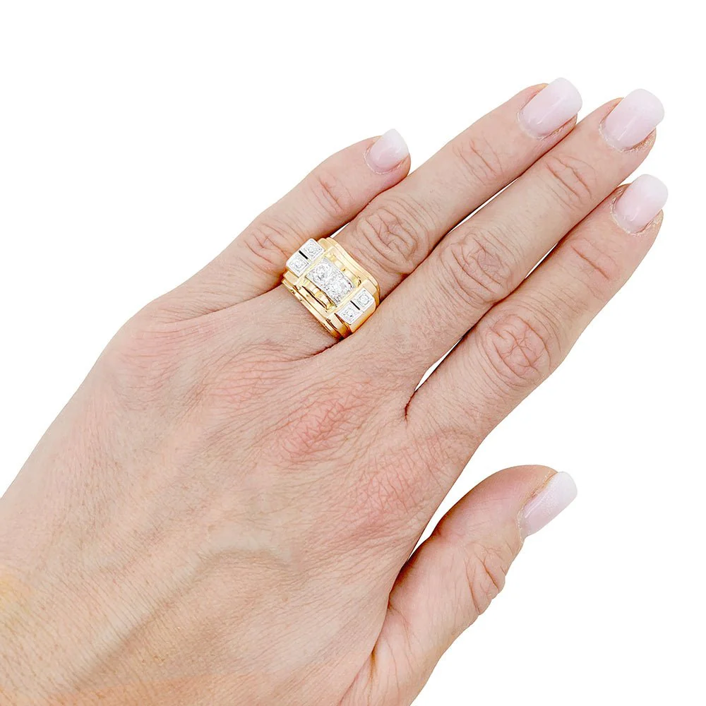 Bague "Tank" or rose, platine, diamants. - Image 3