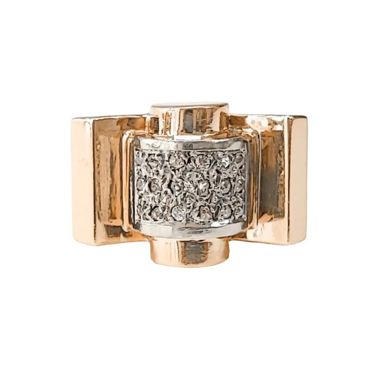 Bague Tank or rose, platine et diamants