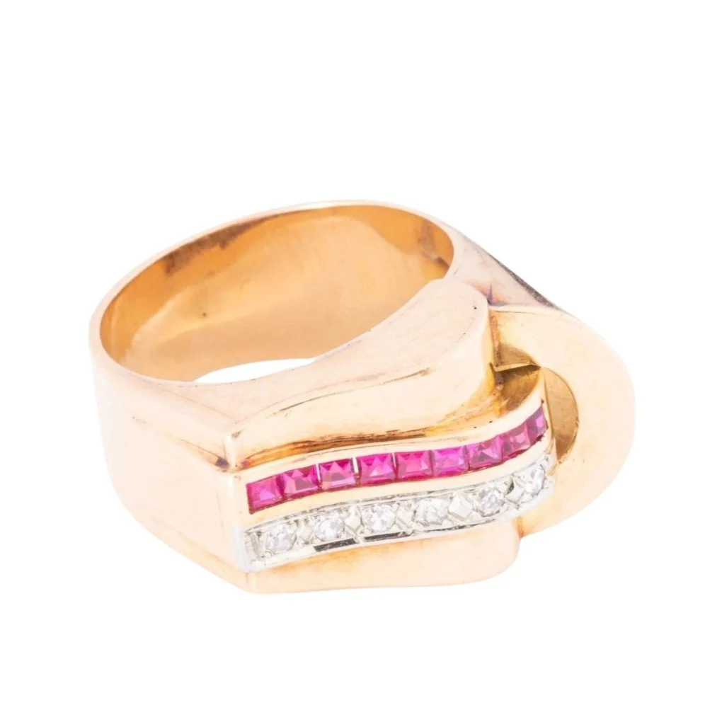 Bague Tank en or rose, rubis et diamants - Image 3