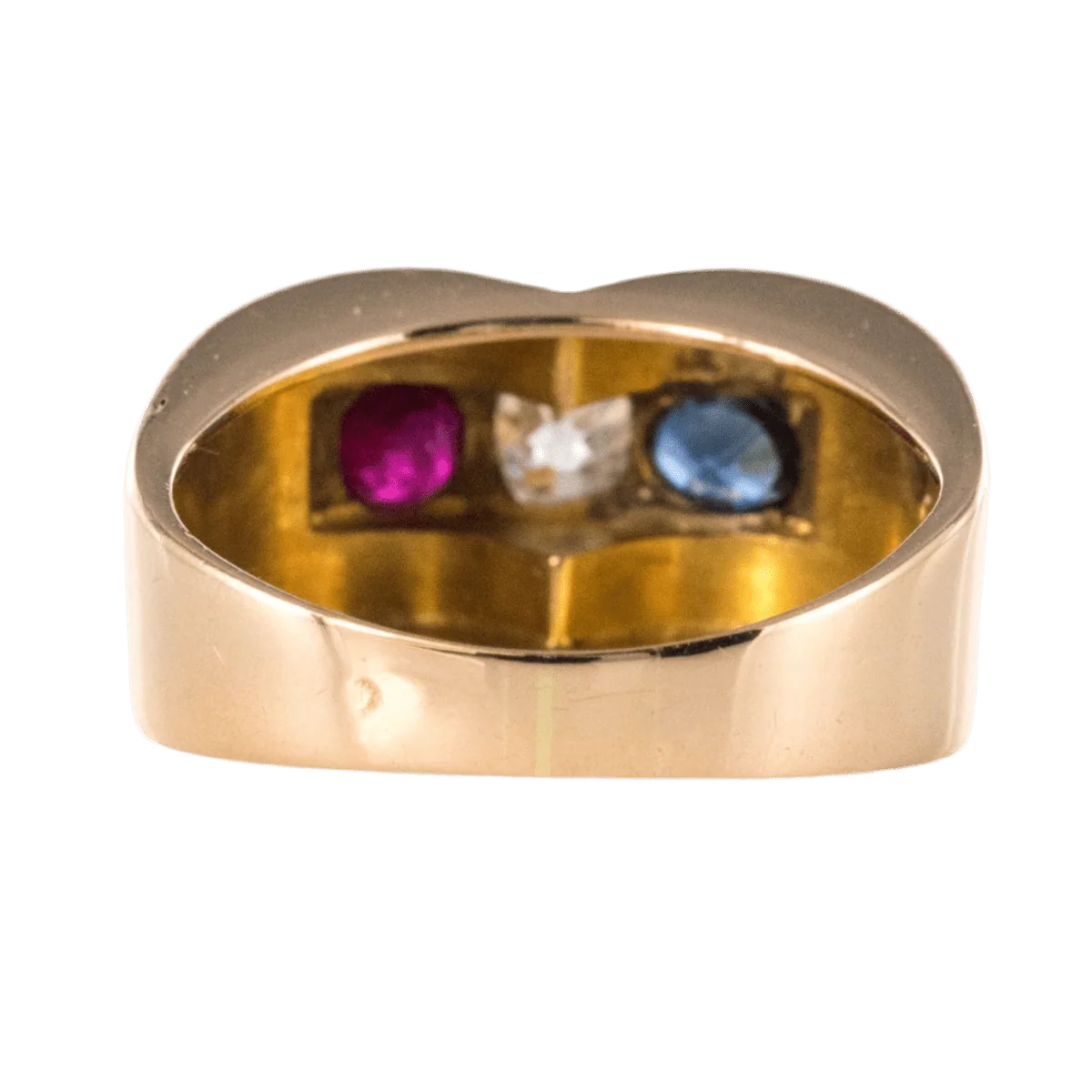 Bague Tank en or jaune, saphir, rubis et diamant - Image 4