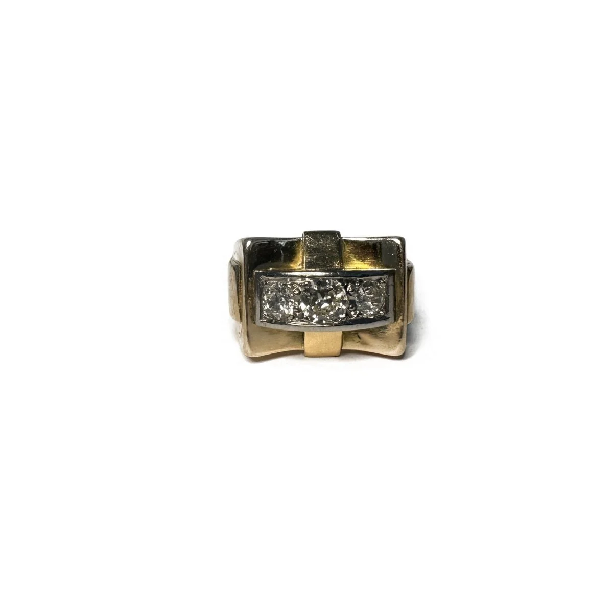 Bague Tank en or jaune, platine et diamants
