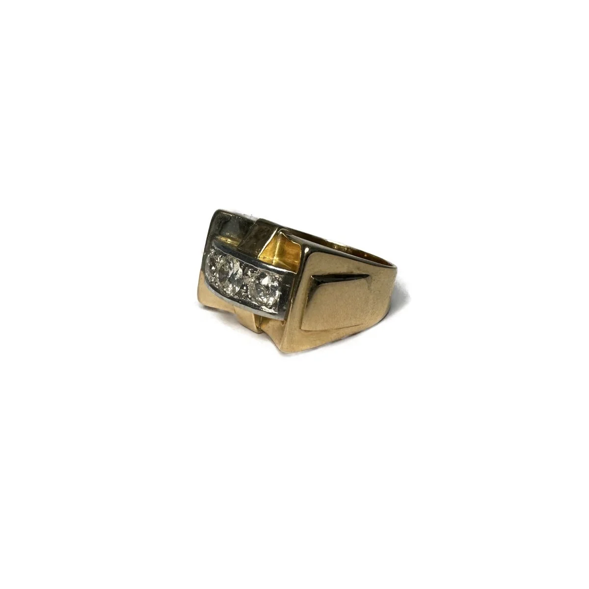 Bague Tank en or jaune, platine et diamants - Image 3