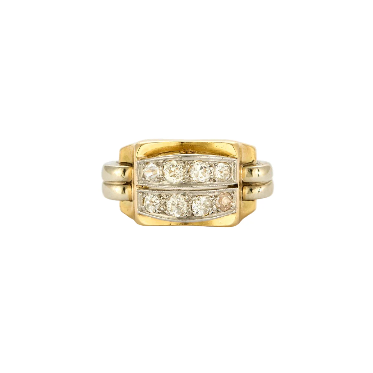 Bague Tank en or jaune, platine et diamants