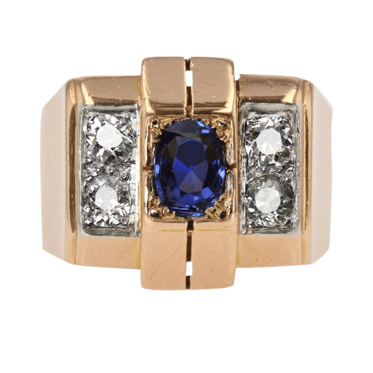 Bague Tank en or rose, platine, saphir et diamants