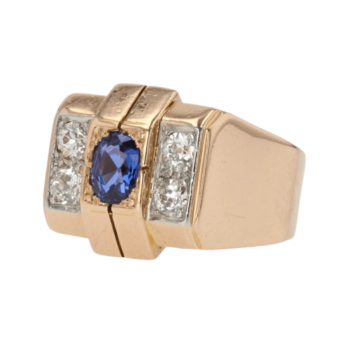 Bague Tank en or rose, platine, saphir et diamants - Image 3
