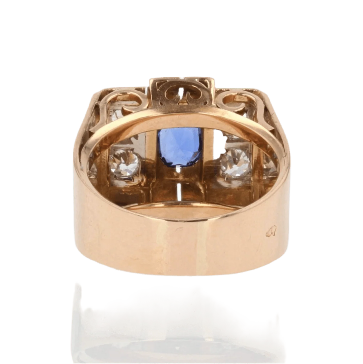 Bague Tank en or rose, platine, saphir et diamants - Image 4