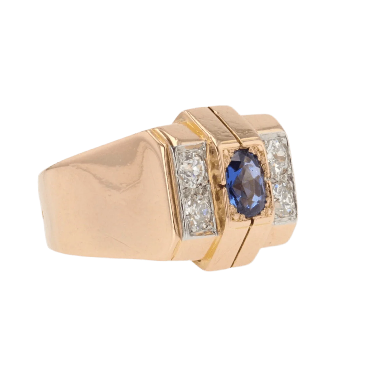Bague Tank en or rose, platine, saphir et diamants - Image 5