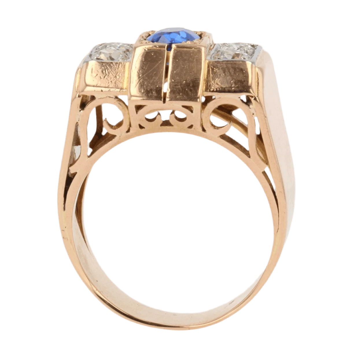 Bague Tank en or rose, platine, saphir et diamants - Image 6