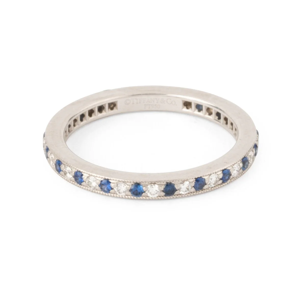 Bague Alliance TIFFANY & CO en platine, saphirs et diamants - Image 3