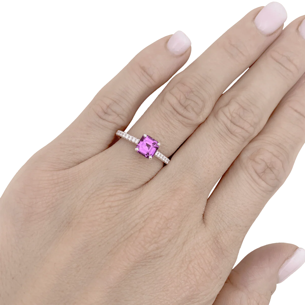 Bague TIFFANY & CO, "Novo" platine, saphir rose et diamants - Image 2