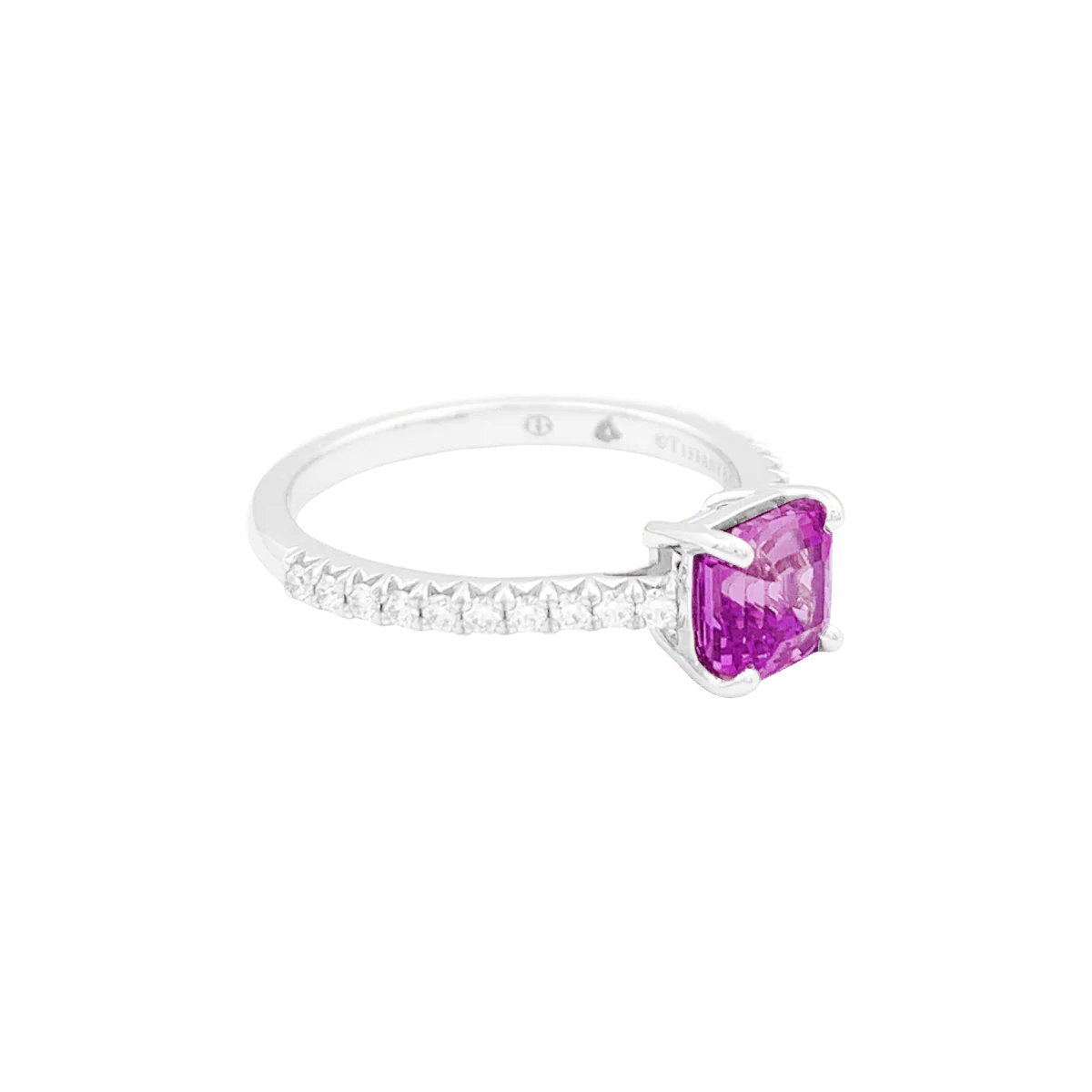 Bague TIFFANY & CO, "Novo" platine, saphir rose et diamants - Image 5