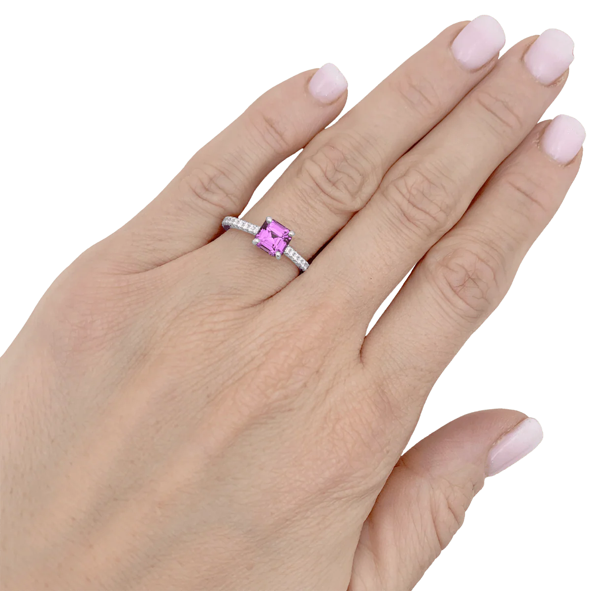 Bague TIFFANY & CO, "Novo" platine, saphir rose et diamants - Image 6