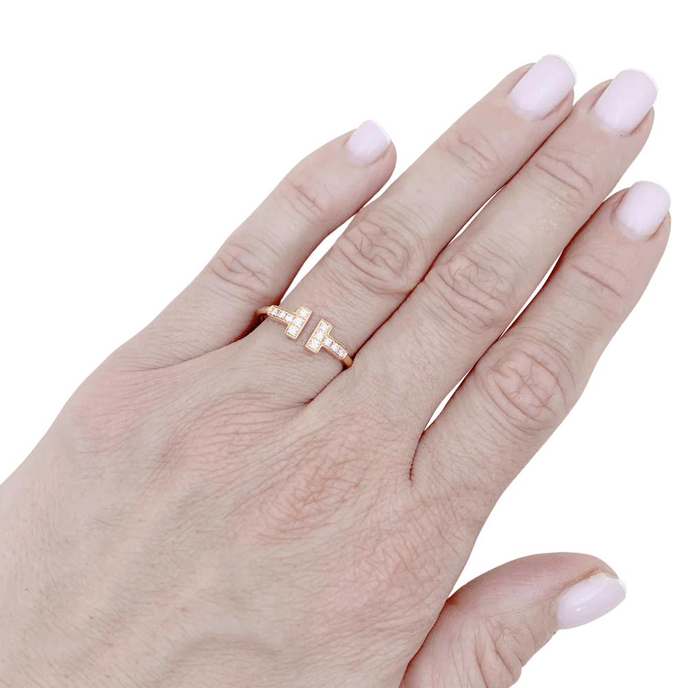 Bague Pavée TIFFANY & CO "Wire" en or rose et diamants - Image 2