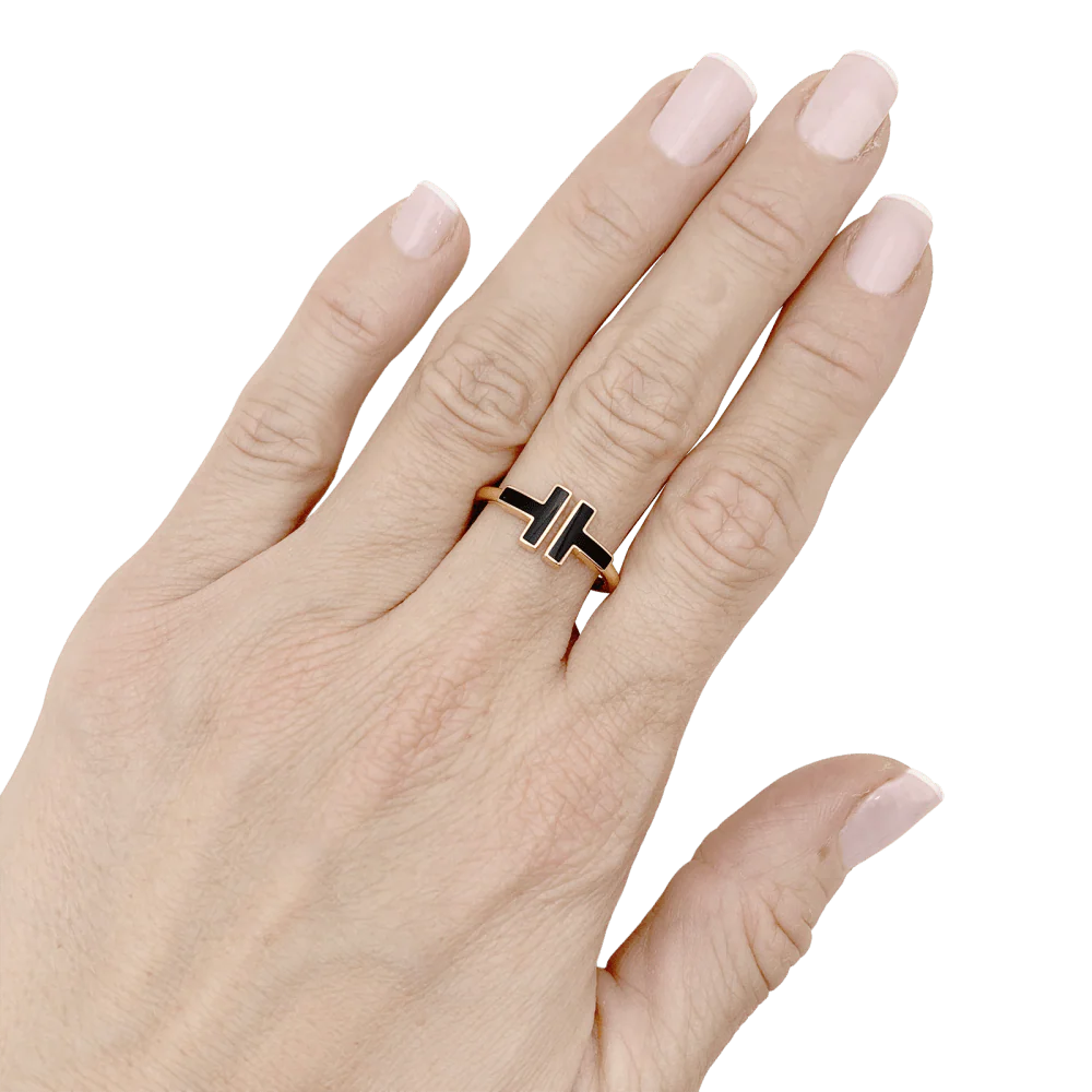 Bague Jonc TIFFANY & CO. "Wire" en or rose et onyx - Image 2
