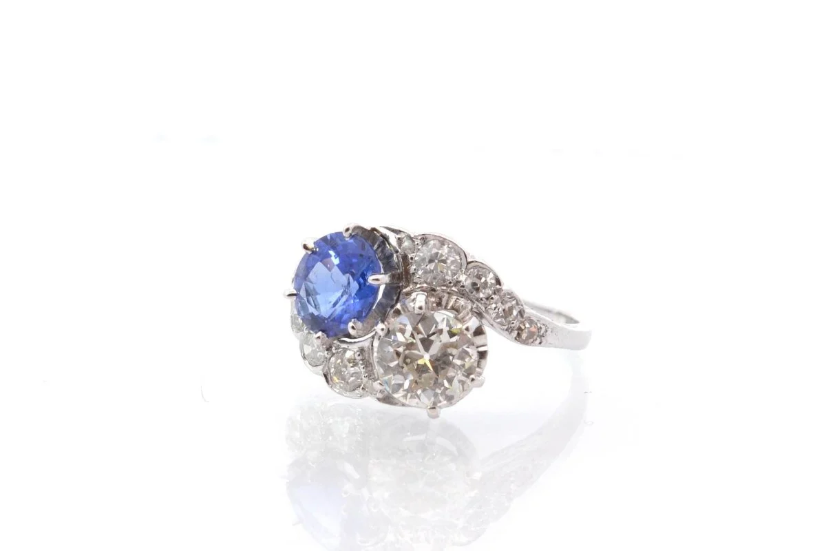 Bague toi et moi 1900 diamants et saphir en platine
