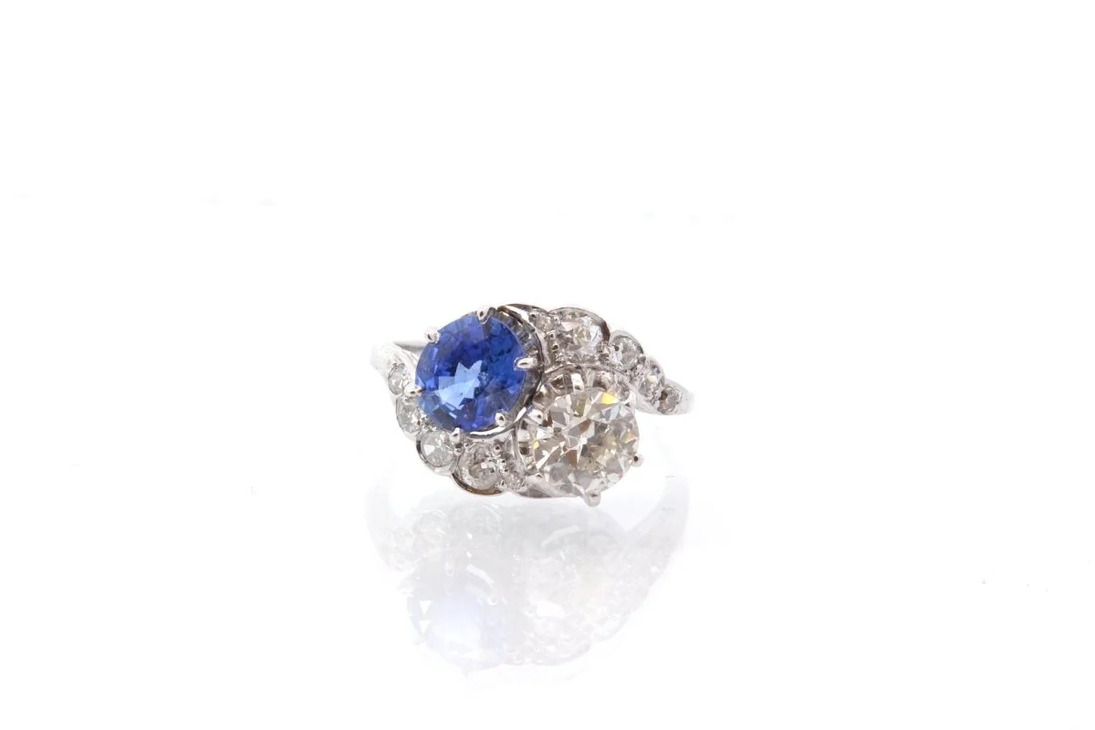Bague toi et moi 1900 diamants et saphir en platine - Image 2