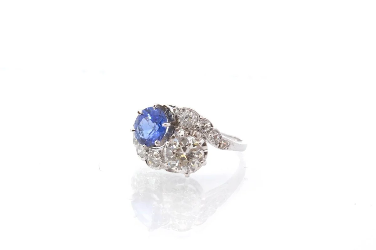 Bague toi et moi 1900 diamants et saphir en platine - Image 3