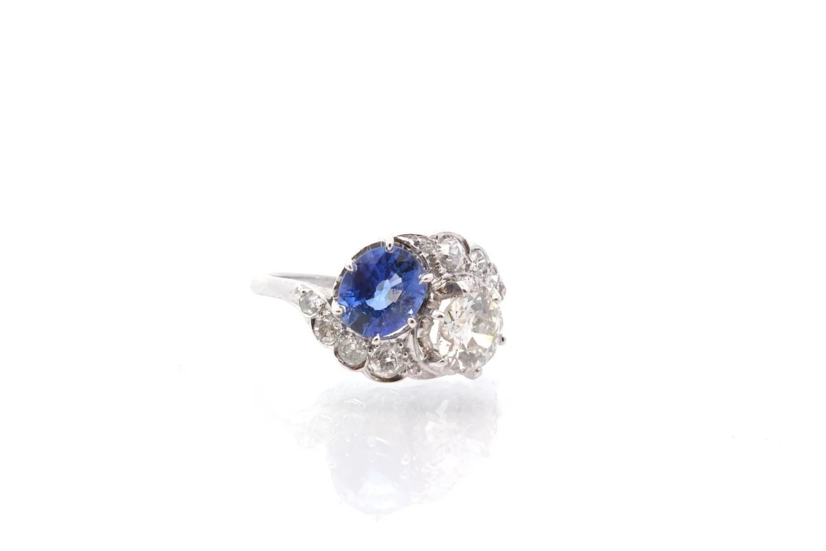 Bague toi et moi 1900 diamants et saphir en platine - Image 4