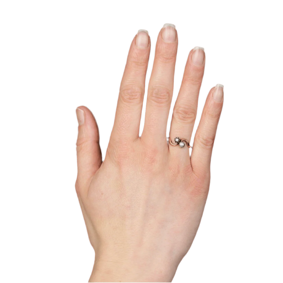 Bague Toi & Moi en or jaune, perle et diamant - Image 2