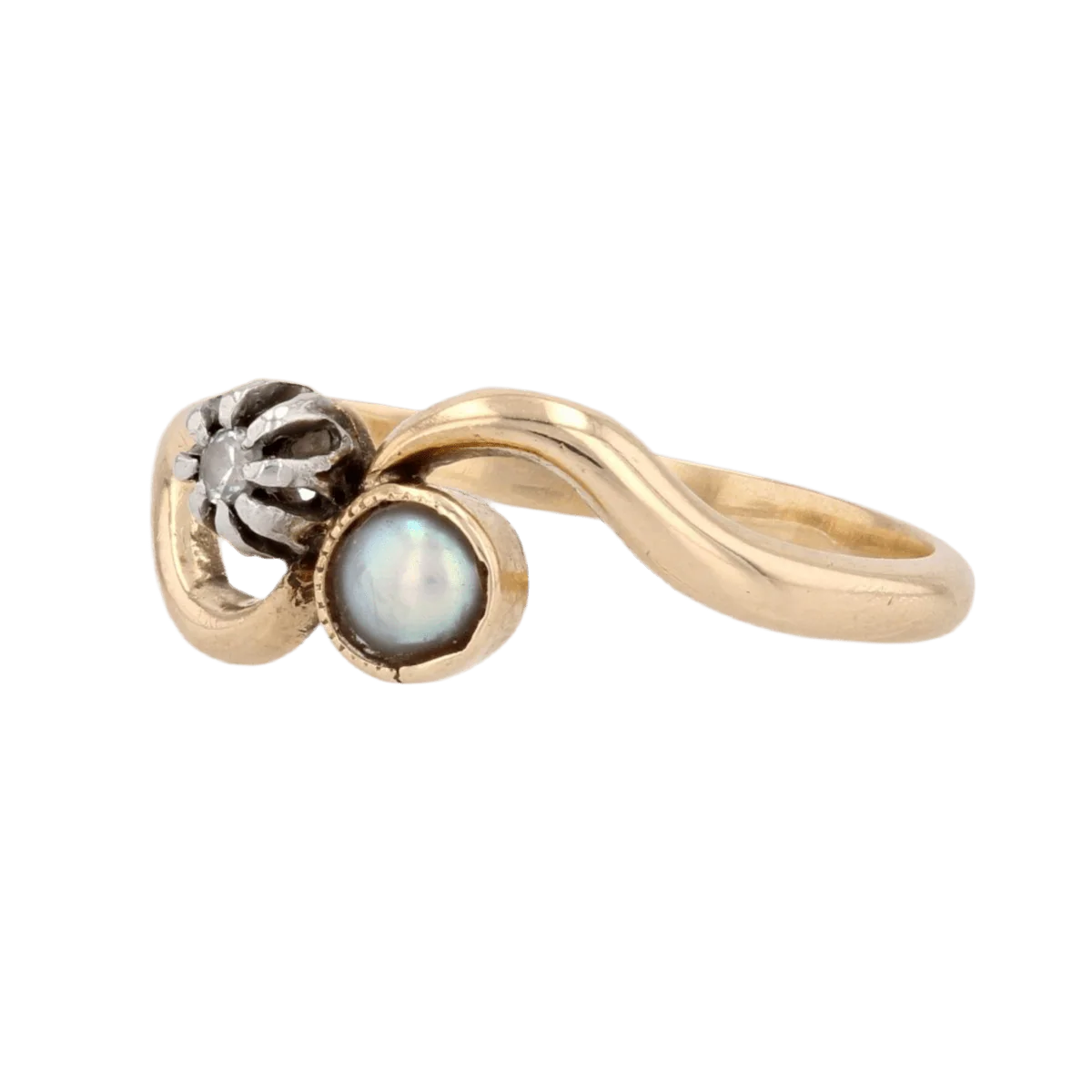 Bague Toi & Moi en or jaune, perle et diamant - Image 3