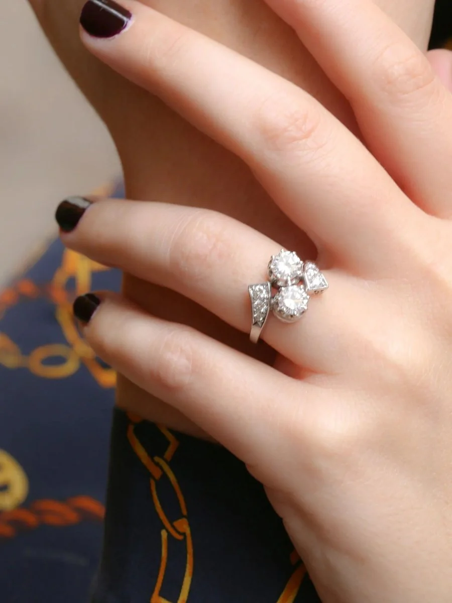 Bague toi et moi vintage en or et diamants 1.6 ct - Image 2