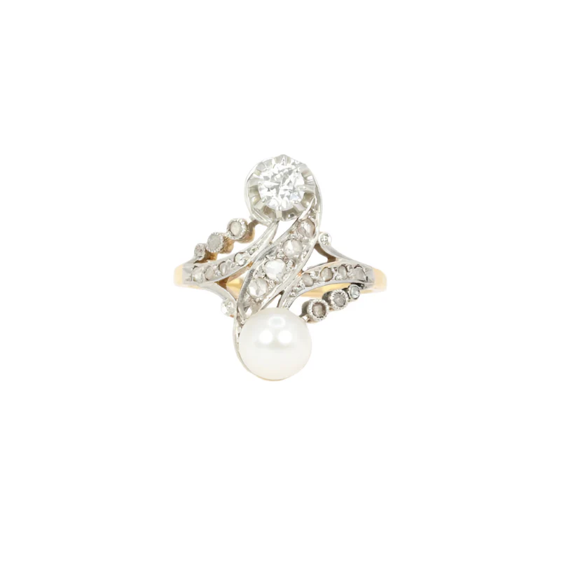Bague toi et moi Belle Epoque or blanc perle diamants