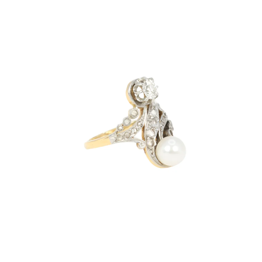 Bague toi et moi Belle Epoque or blanc perle diamants - Image 3