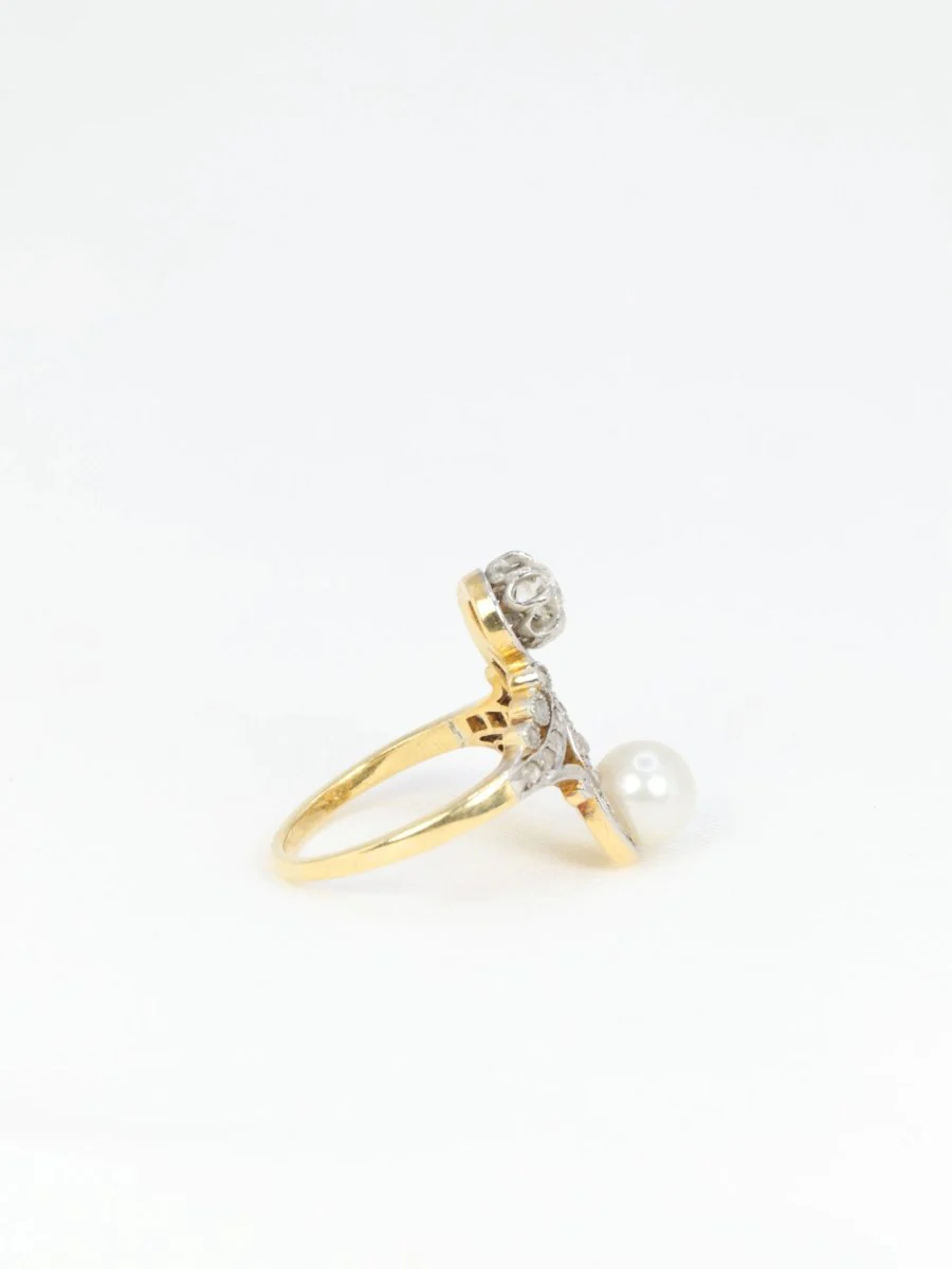 Bague toi et moi Belle Epoque or blanc perle diamants - Image 4