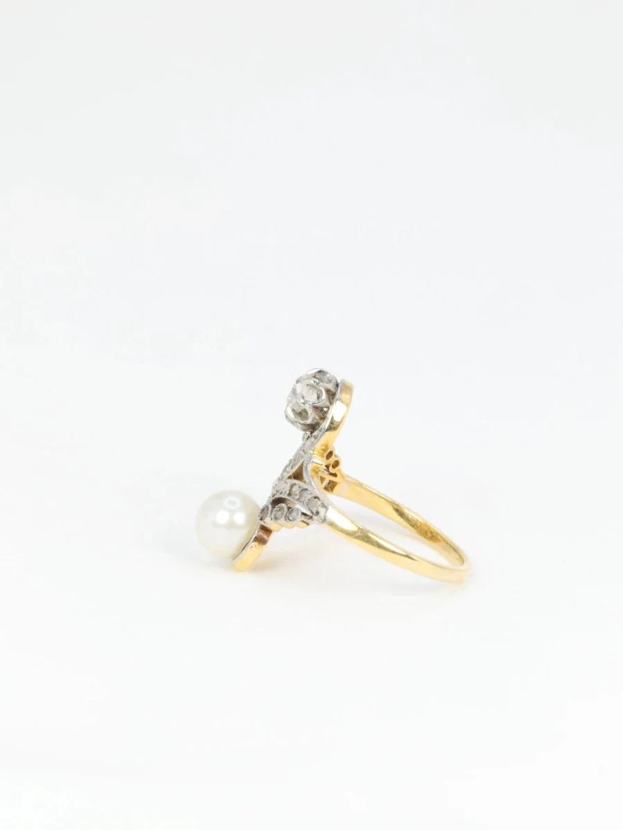 Bague toi et moi Belle Epoque or blanc perle diamants - Image 6