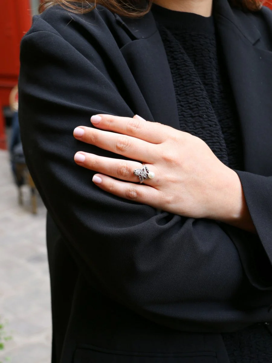 Bague toi et moi Belle Epoque or blanc perle diamants - Image 8
