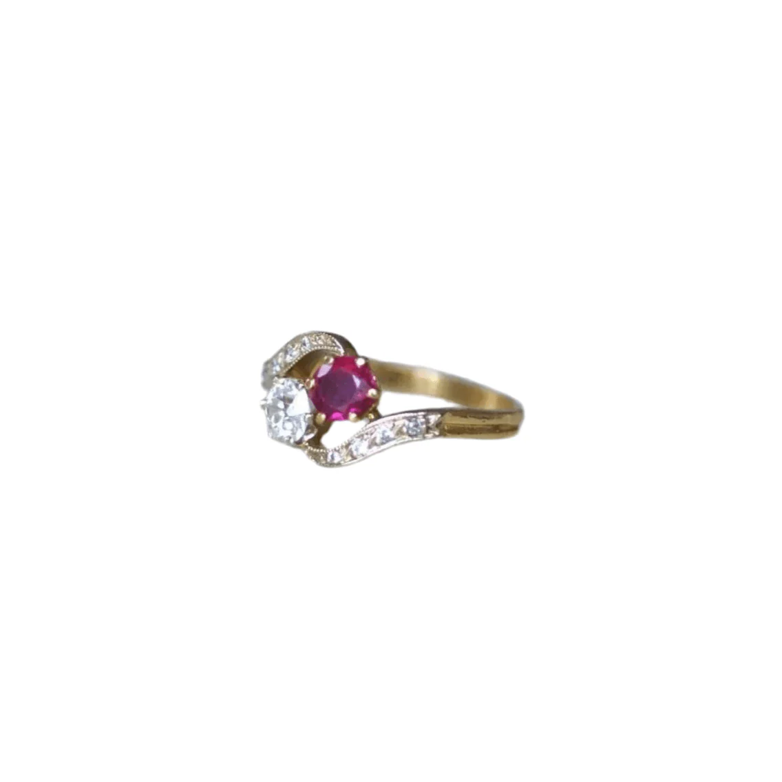 Bague Toi et Moi en or jaune, rubis et diamants - Image 3