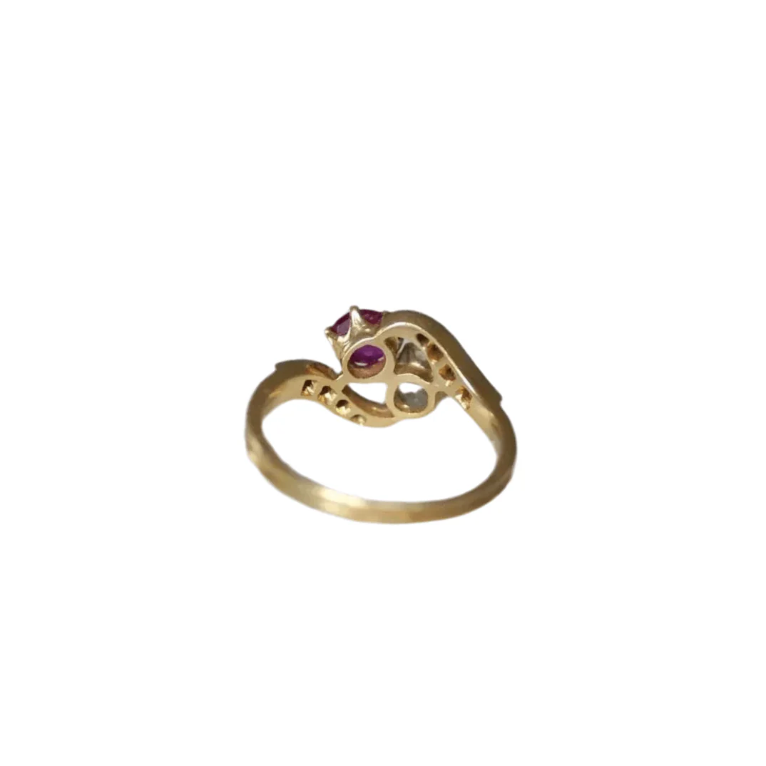 Bague Toi et Moi en or jaune, rubis et diamants - Image 4