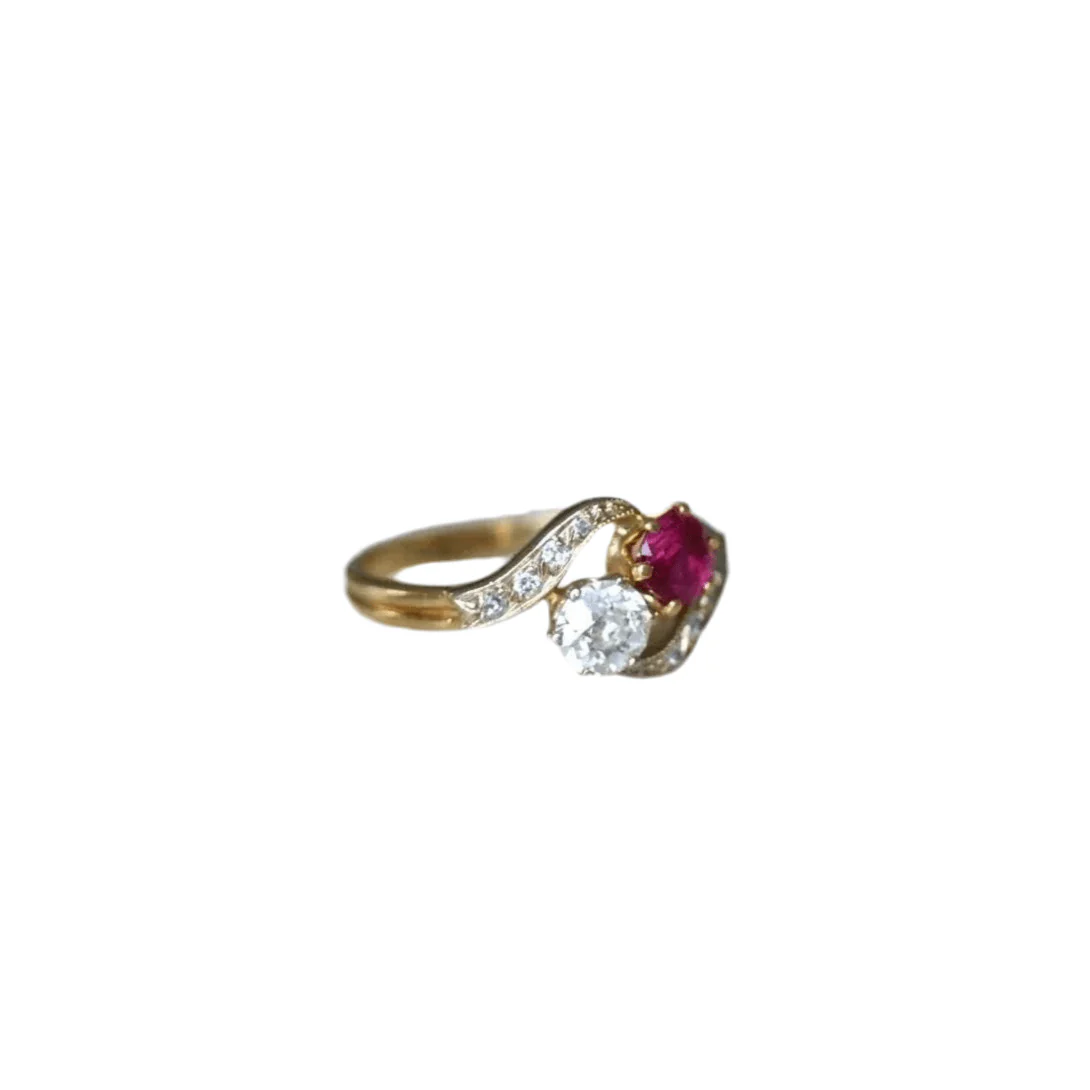 Bague Toi et Moi en or jaune, rubis et diamants - Image 5