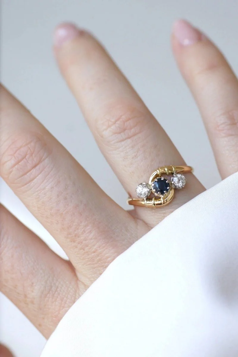 Bague toi et moi saphir, et diamants - Image 4