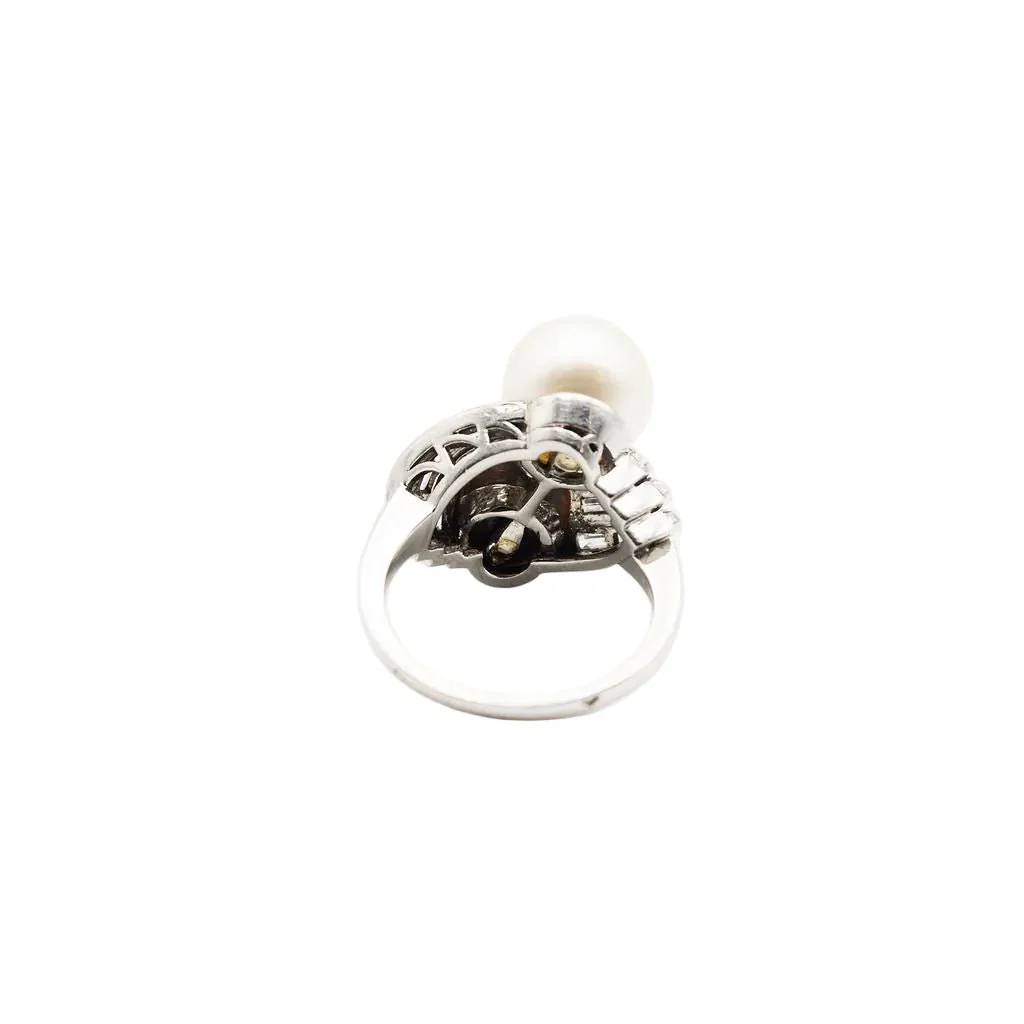 Bague Toi & Moi en platine, perles et diamants - Image 3